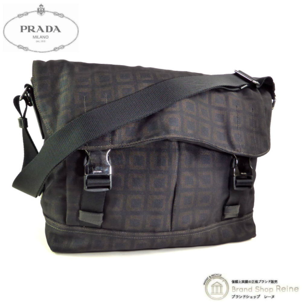 Prada canvas geometric square messenger shoulder bag black brown